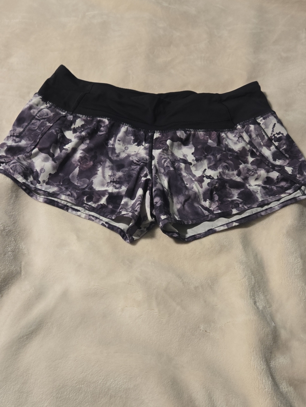 lululemon athletica Purple Floral Print Athletic Shorts with Black Waistband